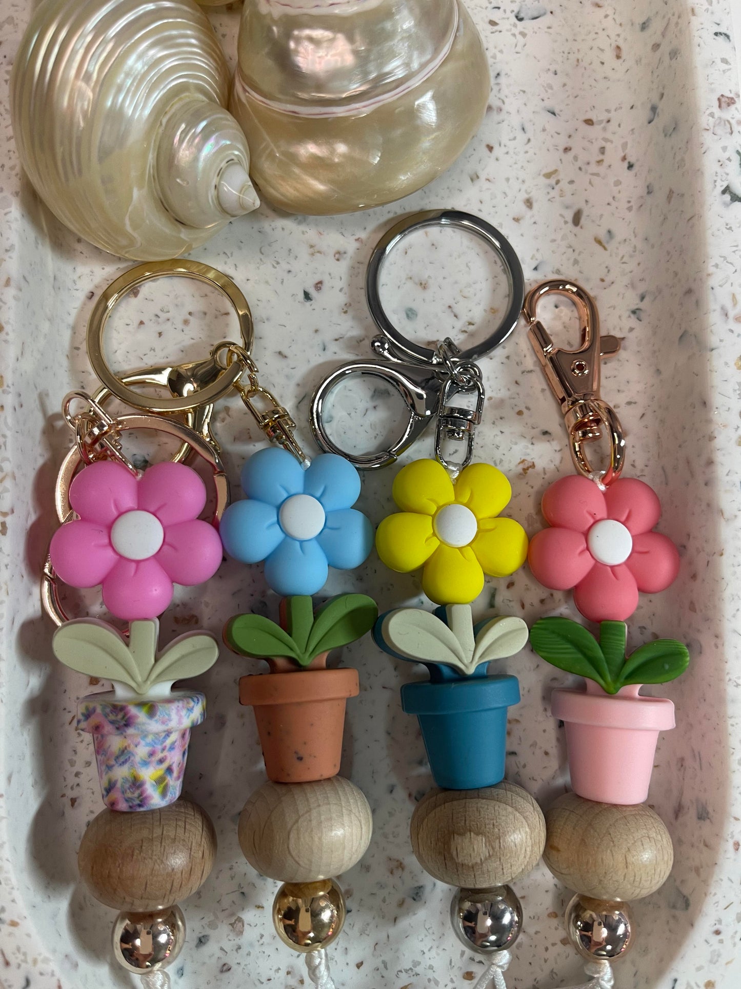 Flower Pot Beaded Keyring