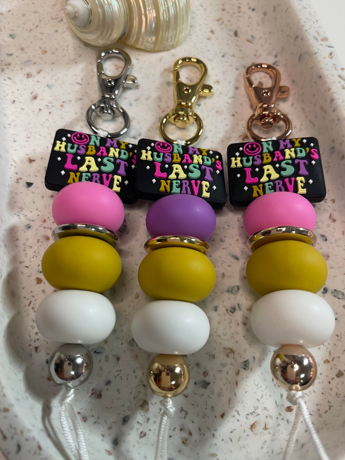 On My Husband's Last Nerve Beaded Keyring