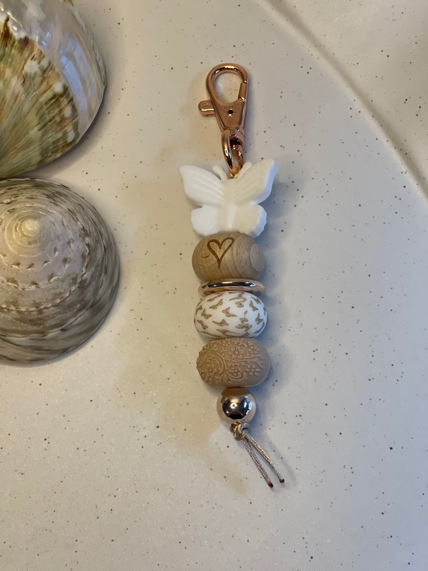 White Butterfly Beaded Keyring