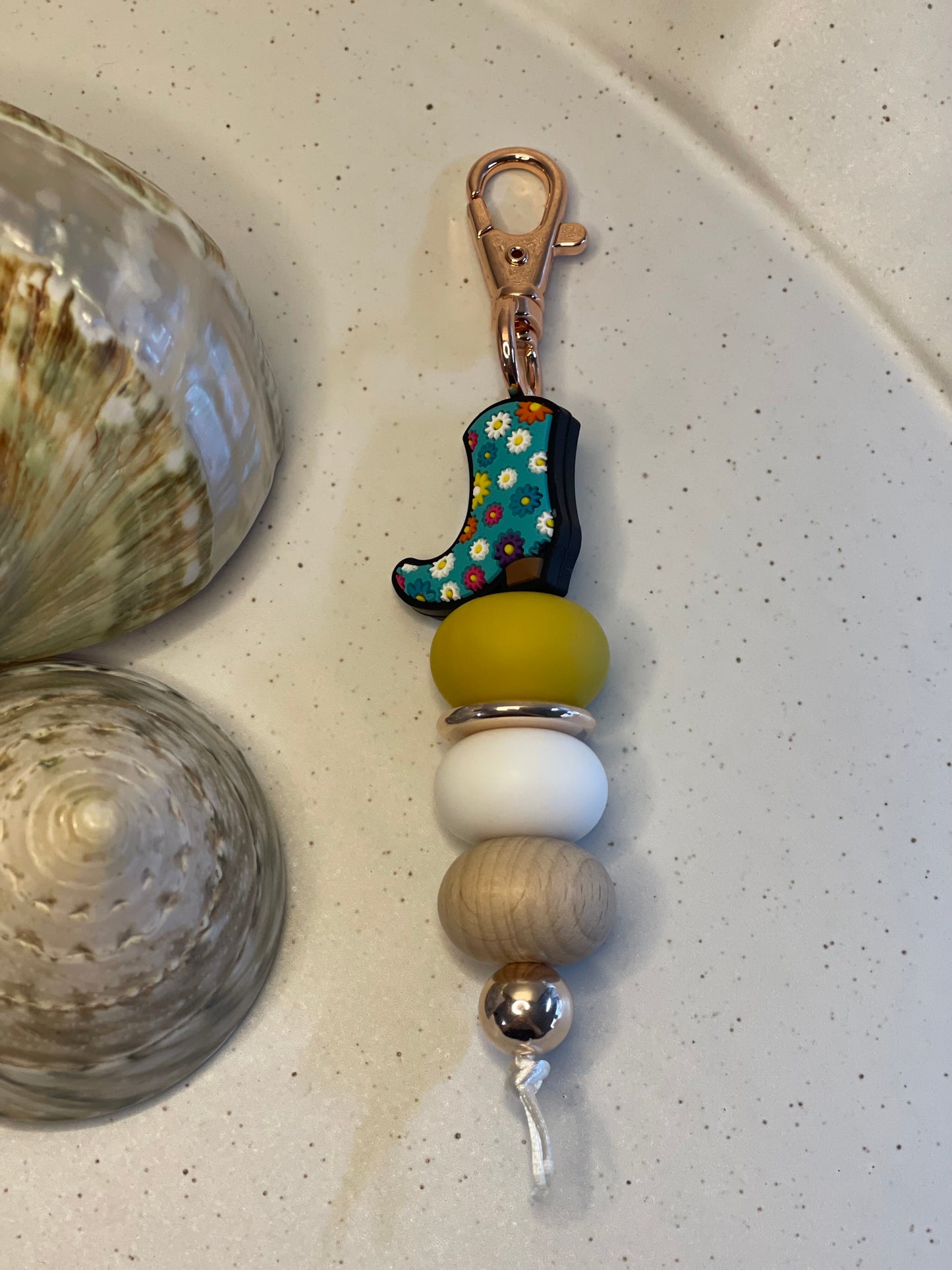 Flower Boot Beaded Keyring