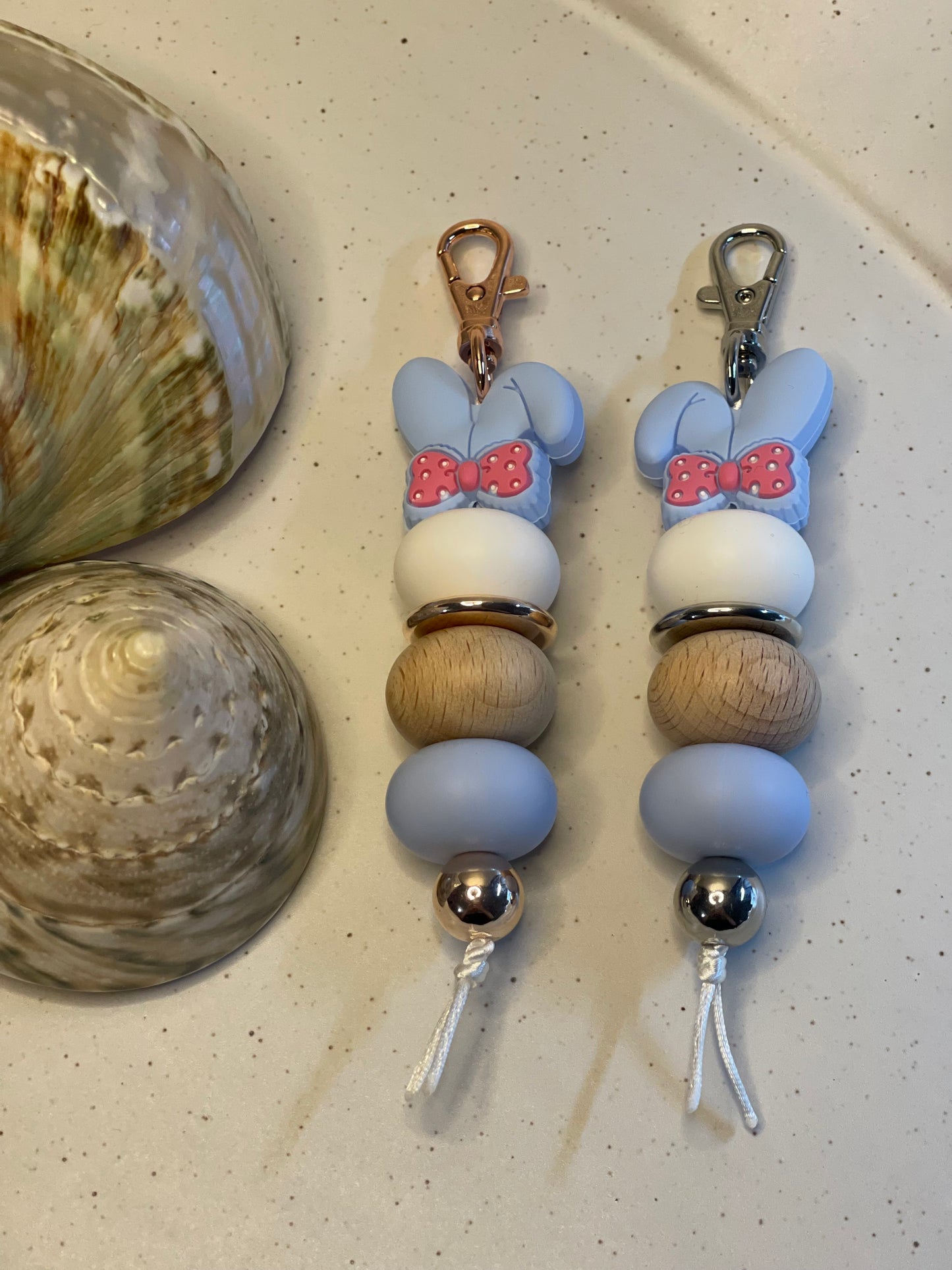 Bunny Ears Pink/Blue Beaded Keyring