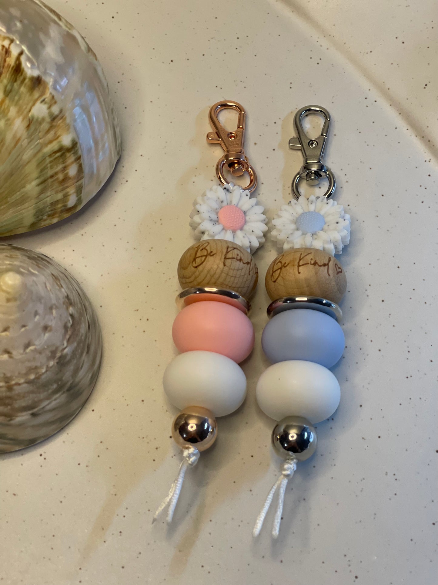 Pink/Blue Flower Beaded Keyring