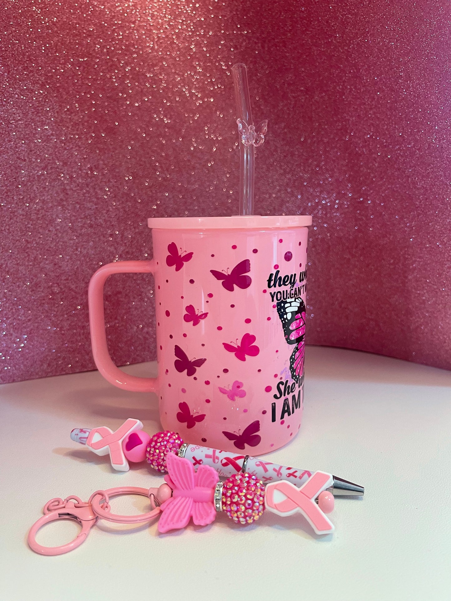 Pink Hope Cup, Keyring & Pen Set