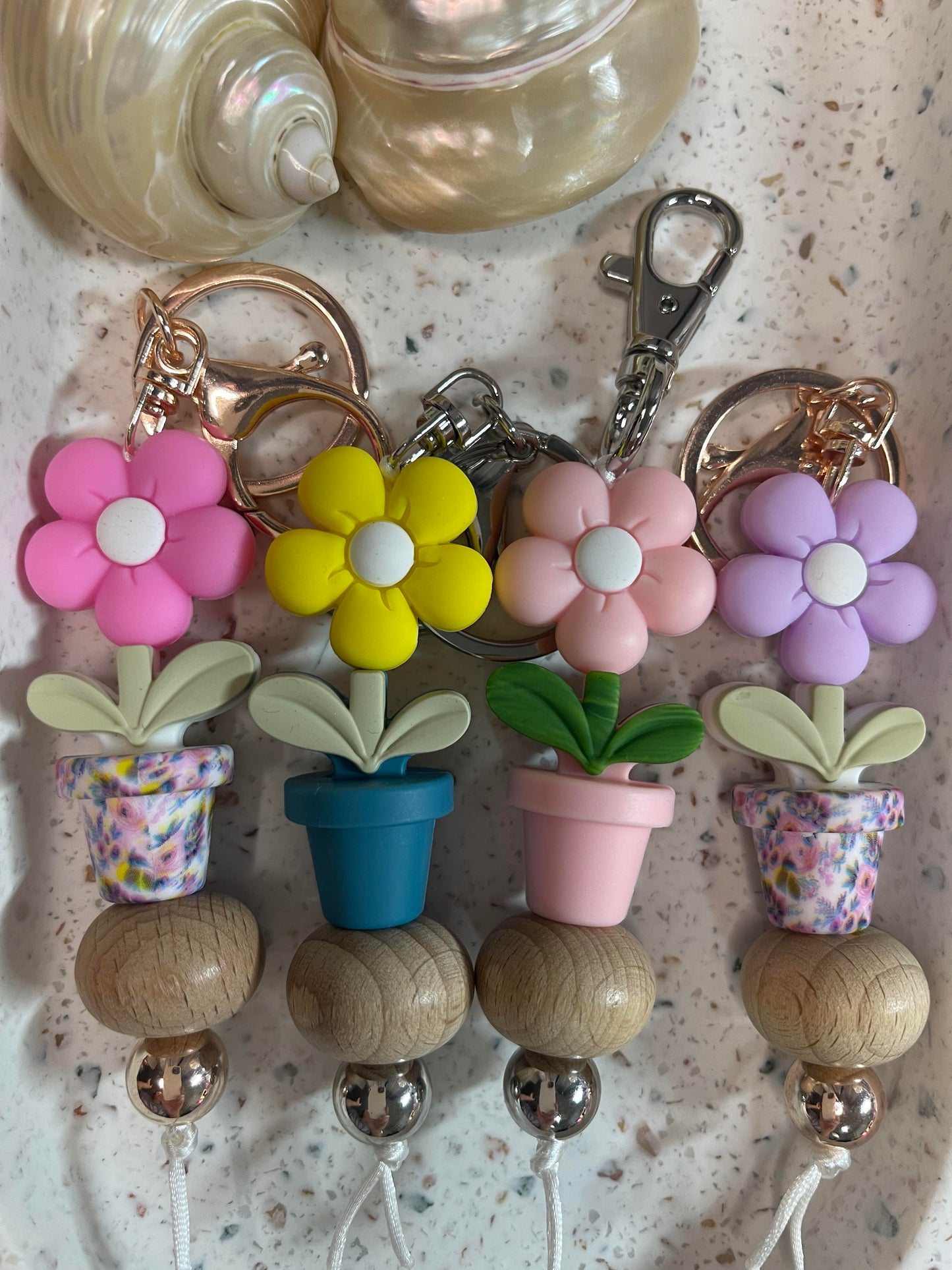 Flower Pot Beaded Keyring