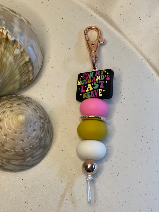 On My Husband's Last Nerve Beaded Keyring