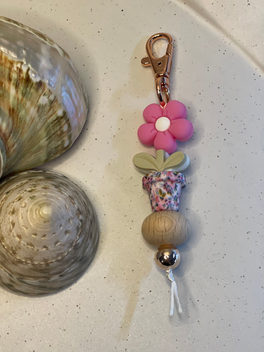 Flower Pot Beaded Keyring