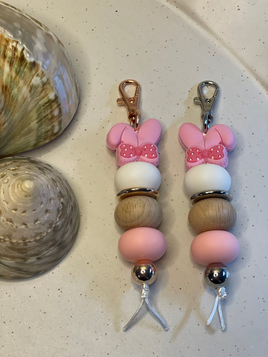 Bunny Ears Pink/Blue Beaded Keyring